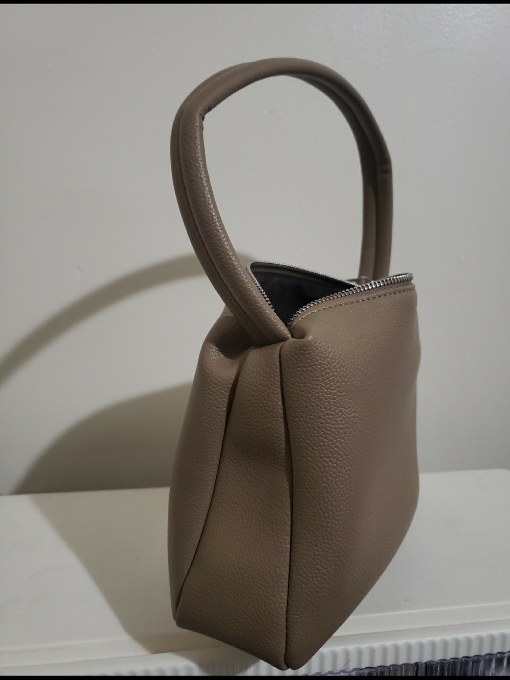 Taupe Pebbled Handle Tote